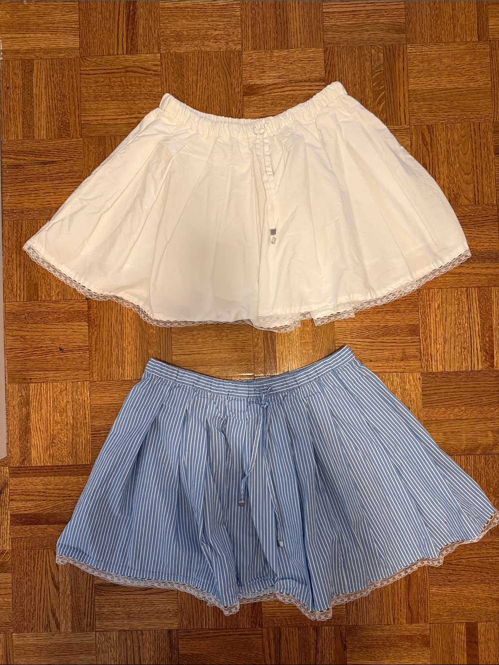 Two (2) J Crew White & Blue Stripe Lace Trim Circle Skirts Size Medium
